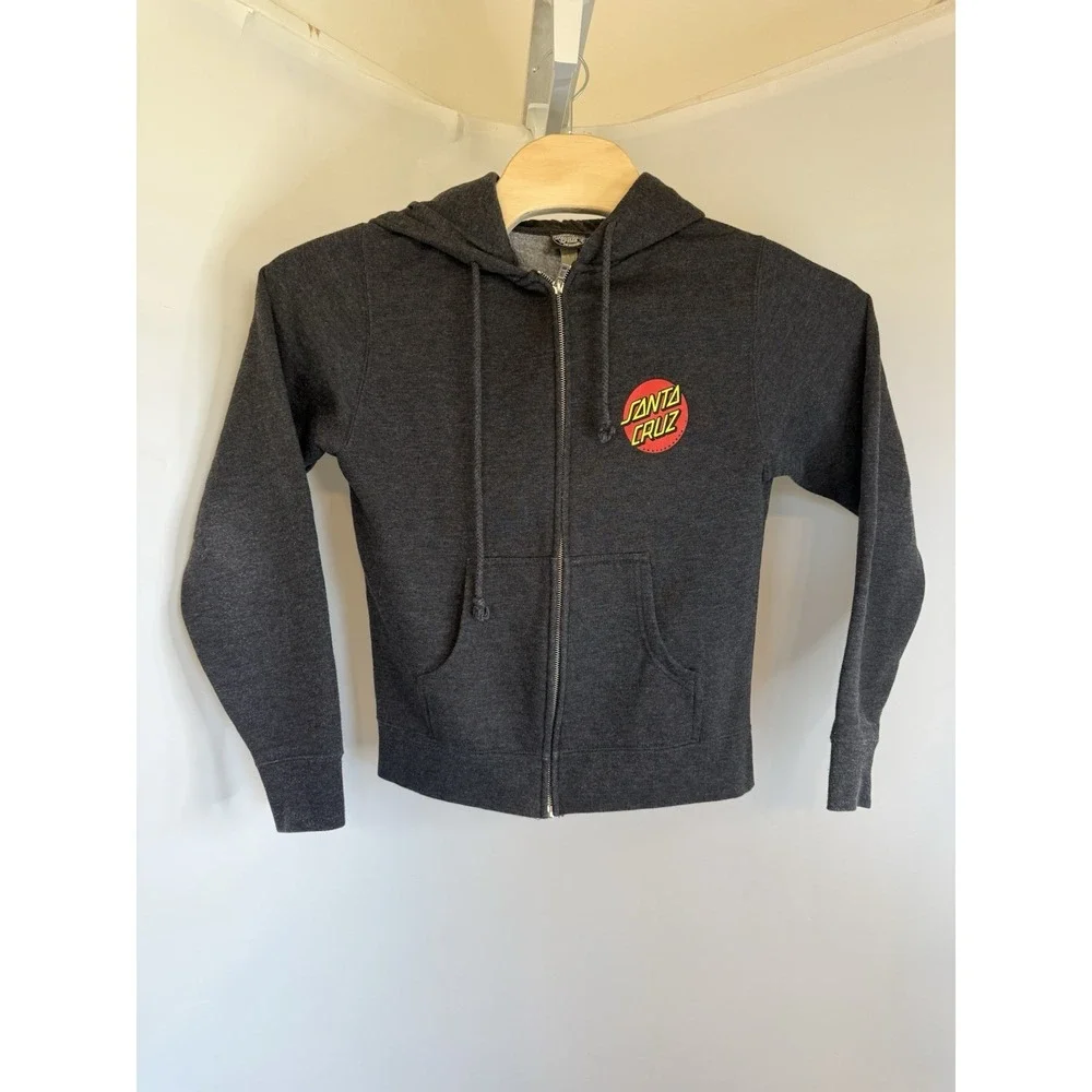 Santa Cruz Skateboards Dark Gray‎ Hoodie Full Zip Big Dot Size Youth XLarge EUC